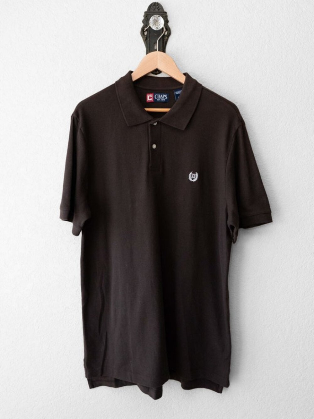 Chaps Brown Polo Shirt L Cotton Short Sleeve Classic Casual Preppy Golf Mens